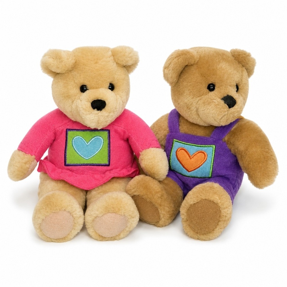 Magnetic Holding Hand Teddy Bears Plush Set Pink Purple Heart PPR2154 7 Inch